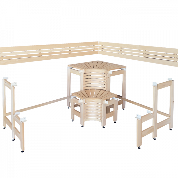 Bancos modulares para sauna con diseño “Sun Corner” de 2114 × 2406 mm, de álamo temblón.