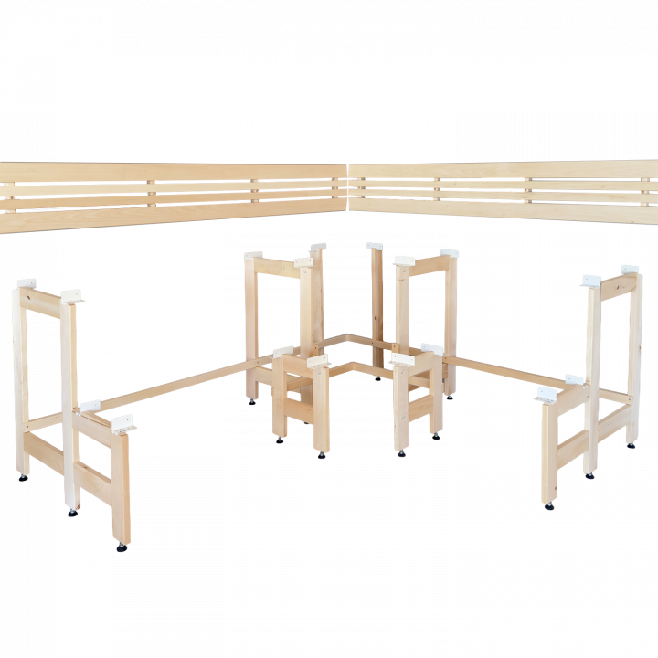 Bancos modulares para sauna con diseño “Sun Corner” de 2114 × 2406 mm, de álamo temblón.