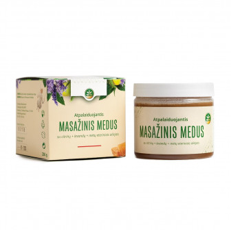 Mezcla de miel para masajes con aceites esenciales de lavanda, limón y menta.