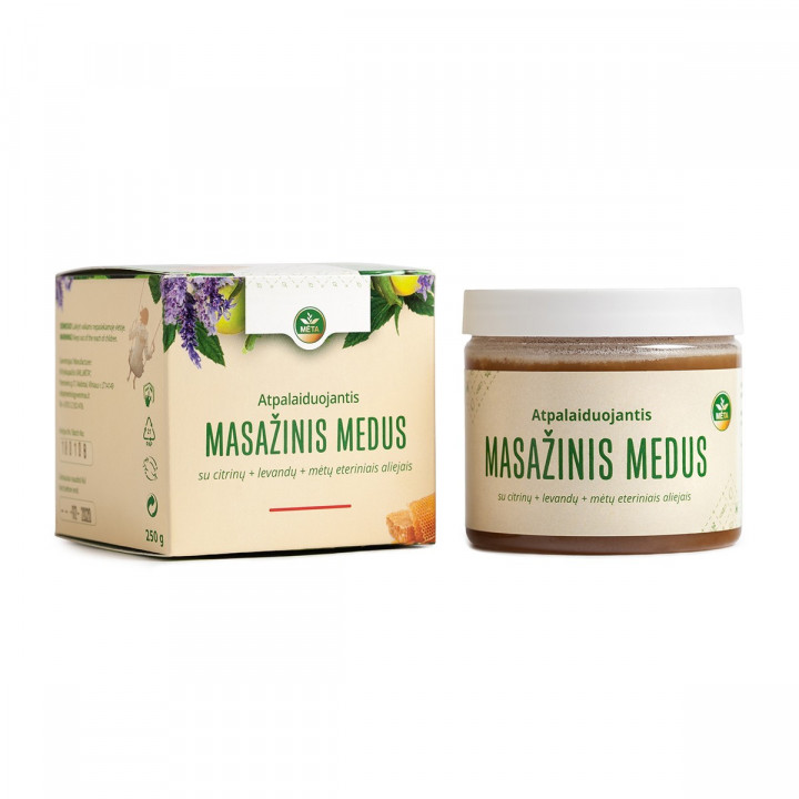 Mezcla de miel para masajes con aceites esenciales de lavanda, limón y menta.