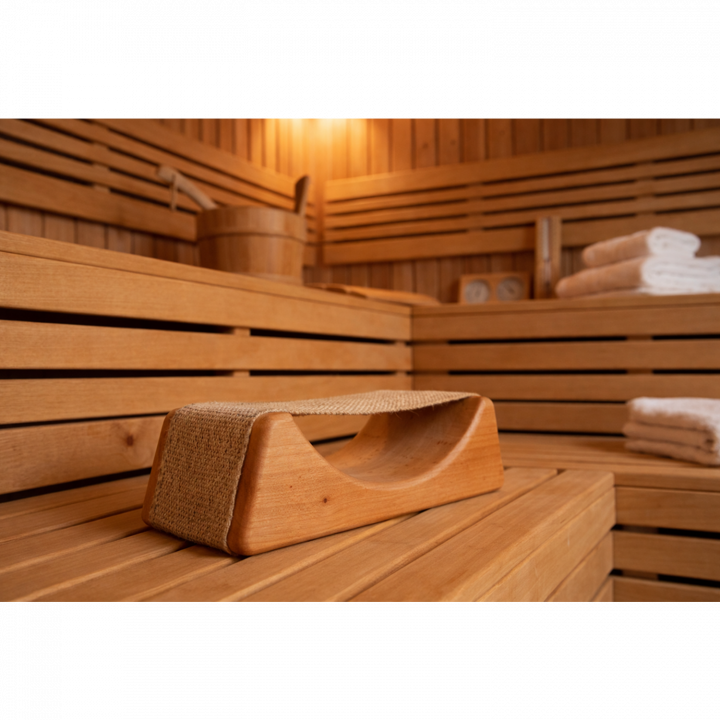 Reposacabezas de sauna de aliso con tejido textil.
