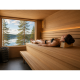 Reposacabezas de sauna de aliso con tejido textil.