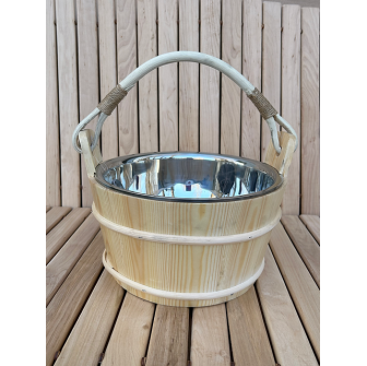 Cubo de sauna de pino con revestimiento de acero inoxidable, 5 L