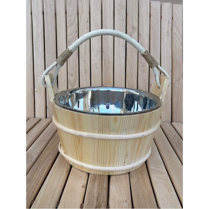 Cubo de sauna de pino con revestimiento de acero inoxidable, 5 L