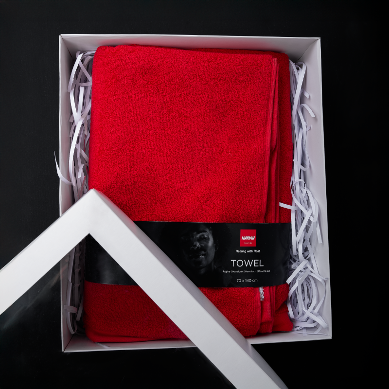 Toalla en caja de regalo, HARVIA, 70 x 140cm, rojo