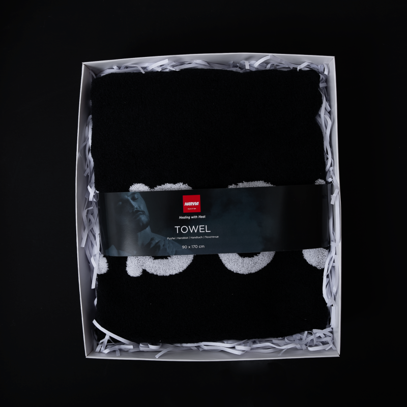 Toalla HARVIA #healingwithheat en caja de regalo, 90 x 170 cm, negro