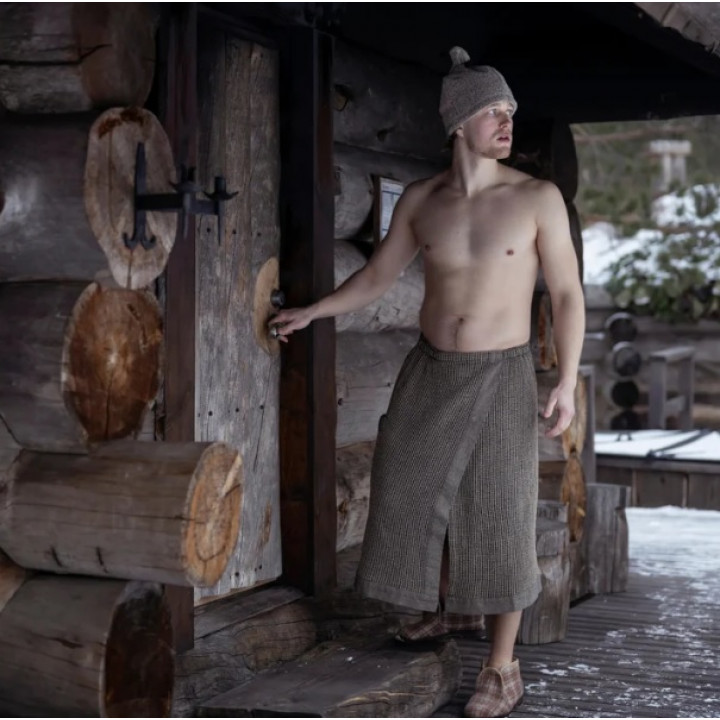 Set de regalo en caja de regalo RENTO KENNO PARA ÉL. Gorro y delantal de sauna, marrón.
