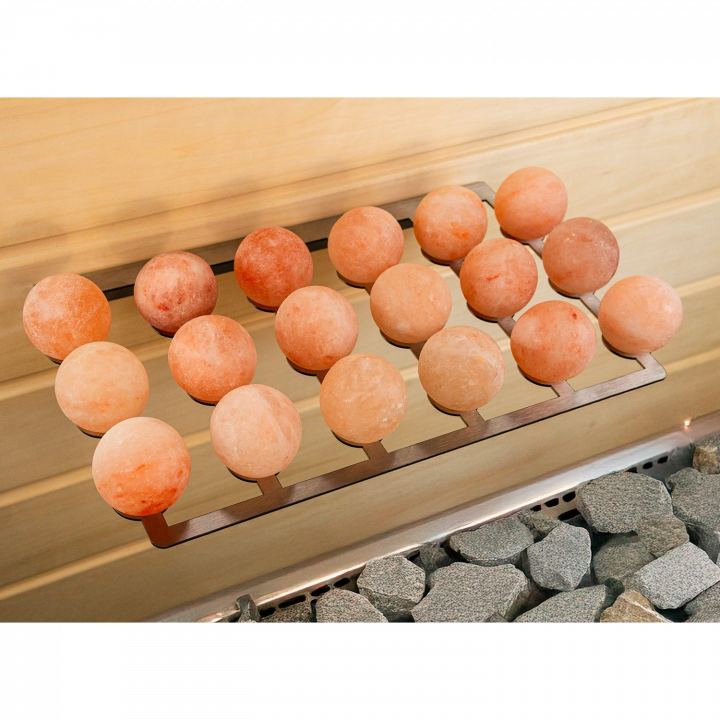 Bolas de sal SAUFLEX para saunas – Juego de 18 piezas con soporte