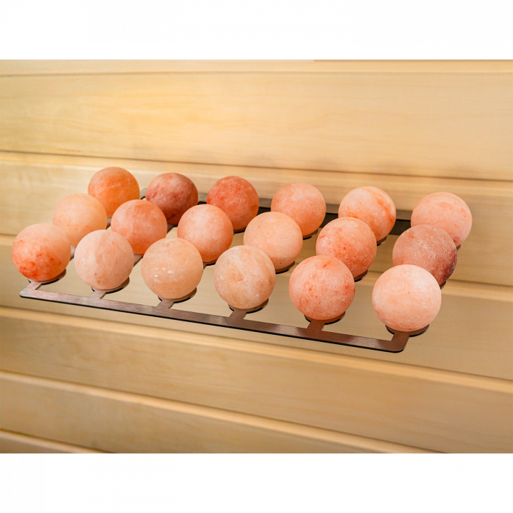 Bolas de sal SAUFLEX para saunas – Juego de 18 piezas con soporte