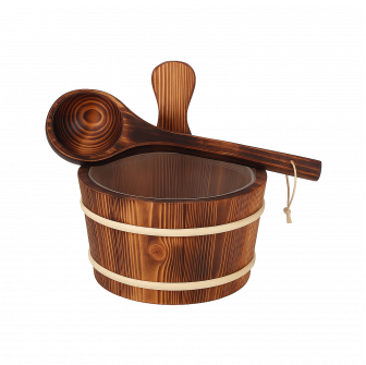 Cubo y cazo de madera SAUFLEX 4 l, álamo quemado