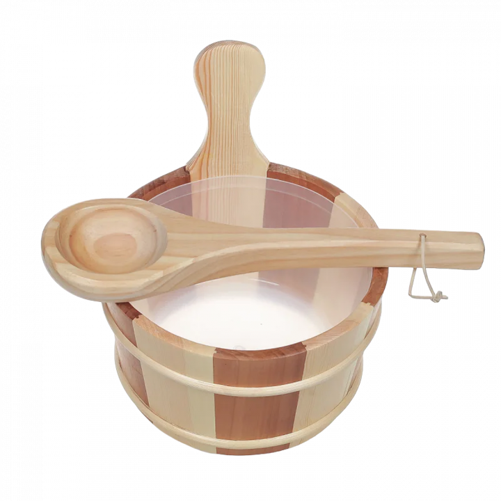 Cubo y cazo de madera SAUFLEX 4 l, pino, cedro