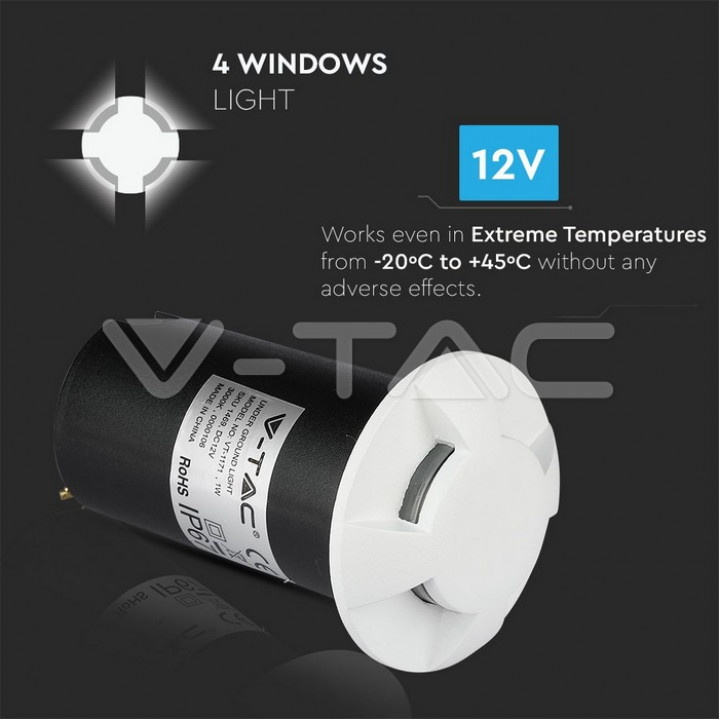 Bañador de suelo LED 1W Blanco 4 vías 3000K