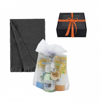Set de regalo para hombre en caja de regalo. Miel de sauna, aceite de sauna y toalla de mano.