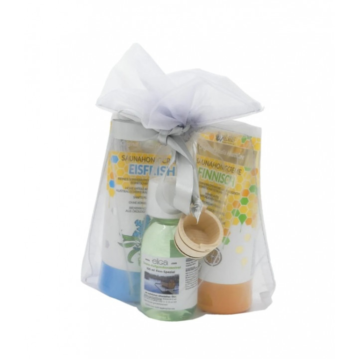 Set de regalo para hombre. Miel y aceite para sauna.